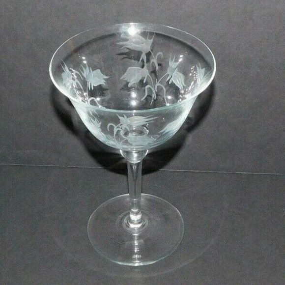 Etched Columbine Floral Champagne Glass Vintage Stemware 6" Replacement Vintage - Picture 16 of 16